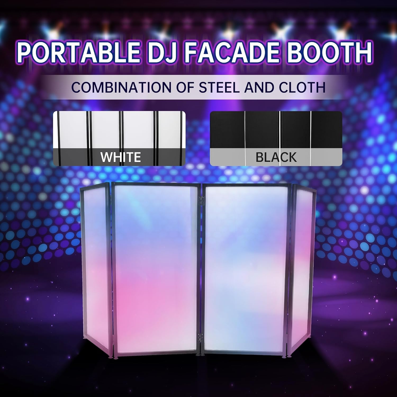 ECOTRIC Portable DJ Facade Booth Foldable Cover Screen with White/Black Facade+Cloth Frame Booth Steel +Travel Bag Case Projector Display Scrim Panel with Folding