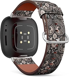 CJBROES Replacement Leather Watch Band, Compatible with Fitbit Versa 3 and Fitbit Sense of Wristband Bracelet Accessory - Paisley Floral