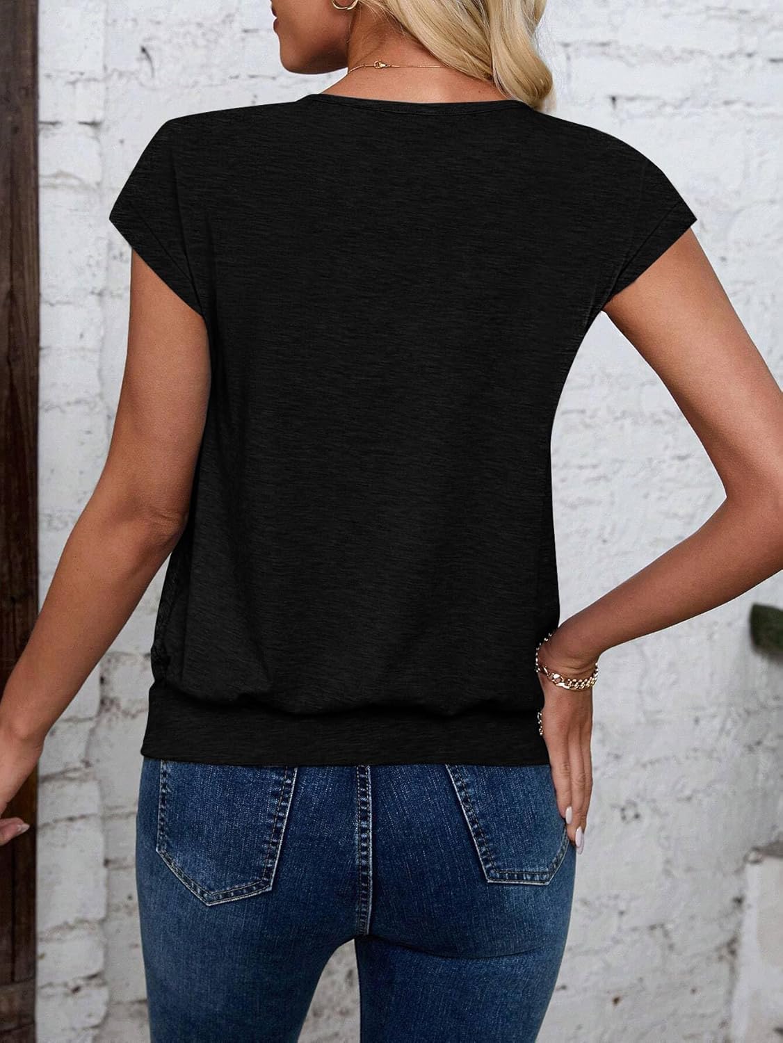 V Neck Cap Sleeve Top Women Banded Bottom T Shirts Fashion Blouse Summer Spring Beach Vacation Outfits Clothes 2026 - Image 2
