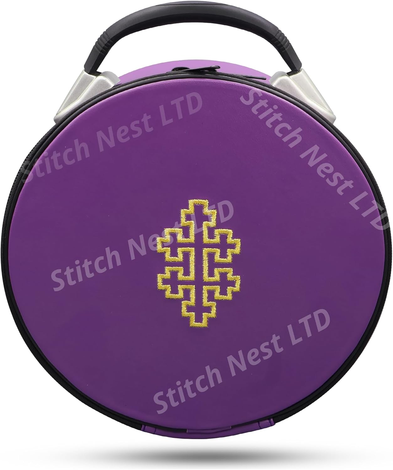 Masonic Scottish Rite 33rd Degree Crown Cap & Hard Carrying Case Set – Purple Velvet with Gold Hand Embroidery (Adjustable to Fit for All Head Sizes)