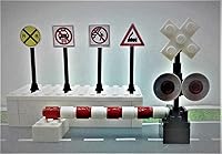 Vista 6 de Edificio Ladrillos Juguetes Tren Ferrocarril Cruzar Señal Cruzando Puerta 4 Señales Ciudad Ciudad Miniatura Ferrocarril Modelado Niños AFOL