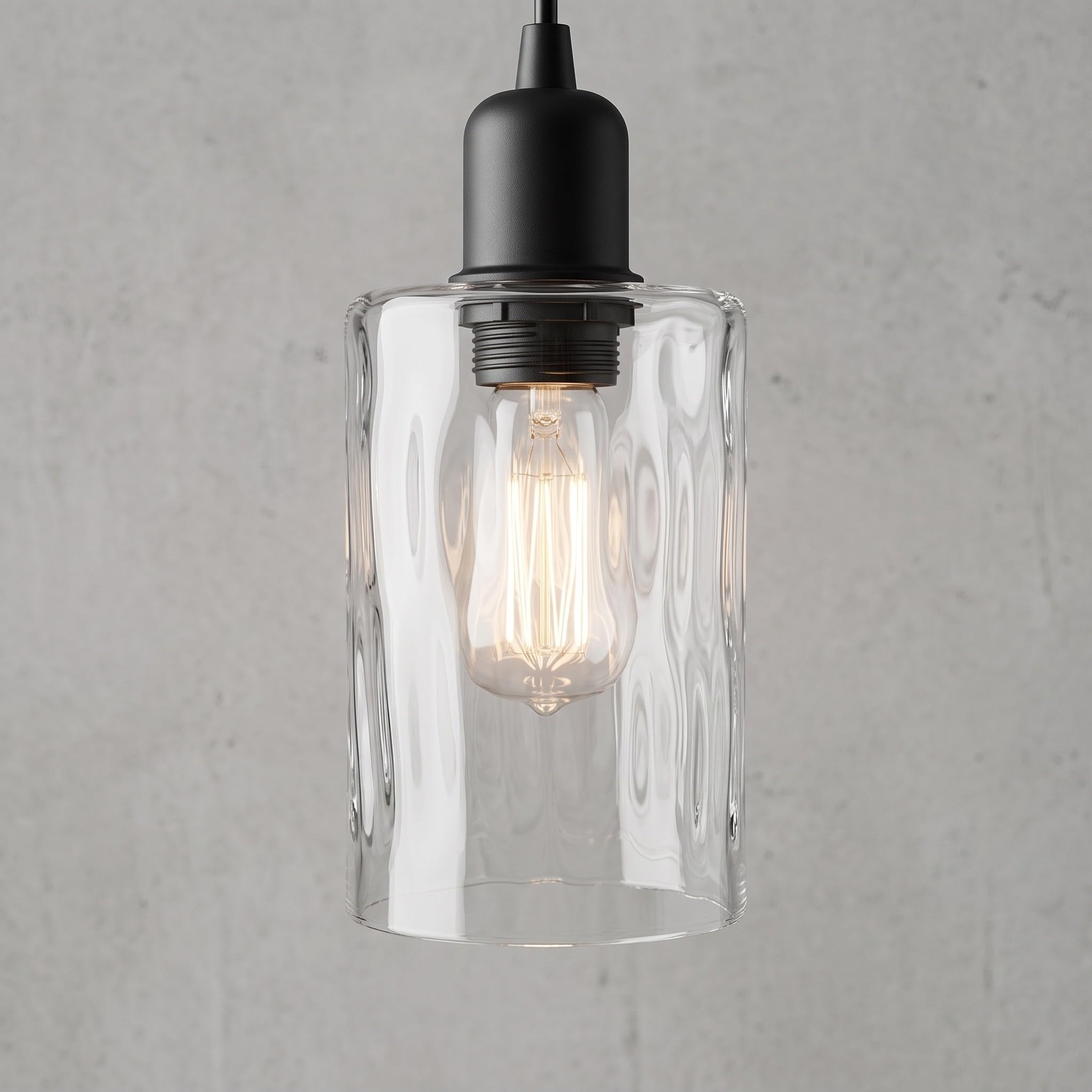 TOPBATHY 3 Pezzi Paralume in Vetro E27 Martellato per Lampada a Sospensione | Leggero e Resistente al Calore, Diffusione Uniforme della Luce, Cilindrico 1-5/8, per Ufficio e Camera