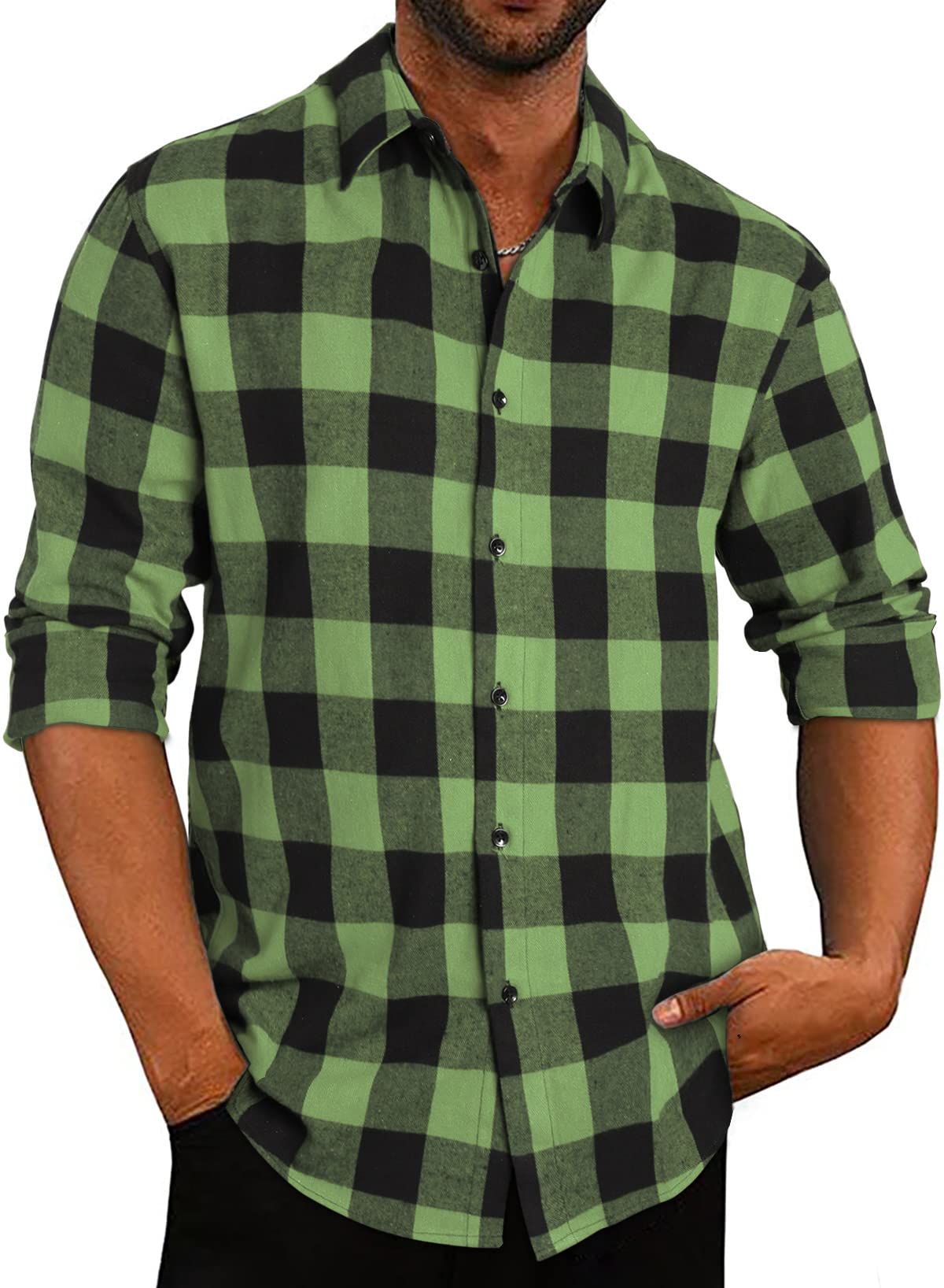 APOONABA Camisa Franela Hombre Manga Larga Cuadros Camisas Hombre Casual Shirts con Botón Vintage Franela Shirt Regular Fit