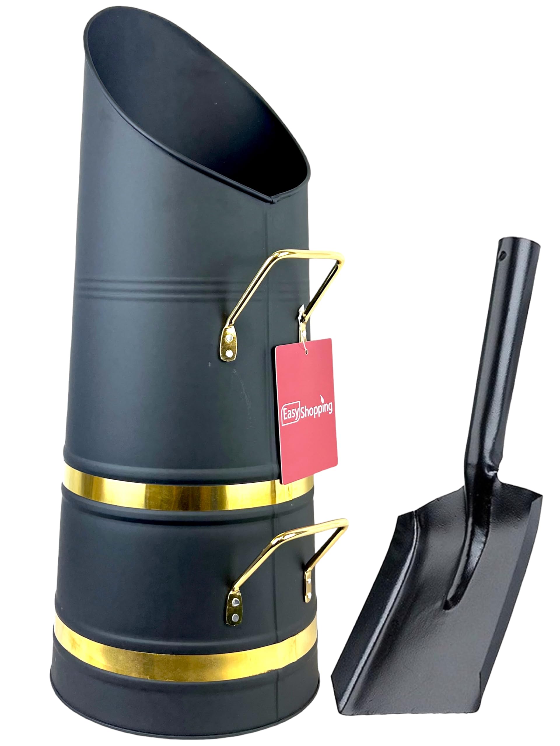 Easyshopping Black/Coal Hod With Brass Handles Traditional Style Fire Side Fireplace Log Hod Heavy Duty Scuttle Bucket 22 Inches (Brass Handle Hod+Shovel)