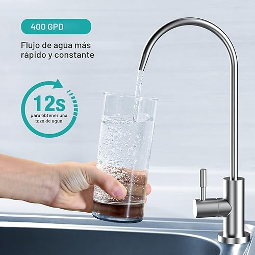 Miniatura 6 de SimPure Sistema de ósmosis inversa sin tanque T1-400UV con UV, certificado NSF/ANSI 58, sistema de filtro de agua RO para debajo del fregadero 400