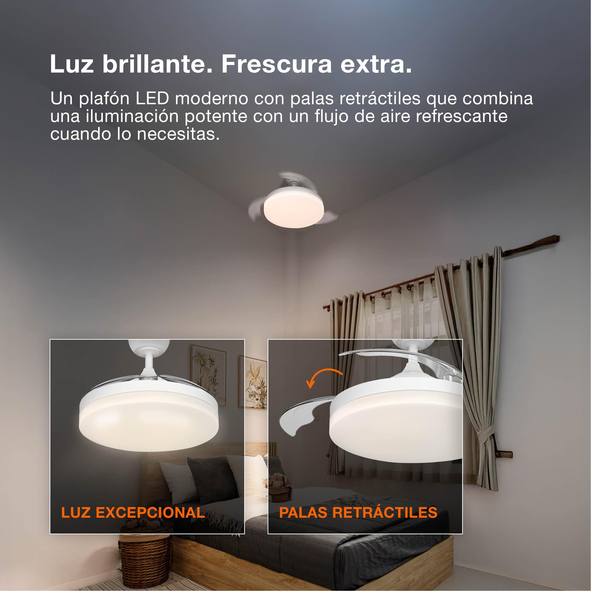 OSRAM Ventilador de techo LED Blanco, silencioso, control remoto | Ceiling fan Coromuel, Ceiling Fans with Lighting, Blanco, 1065 mm dia, 50000 h, Paquete de 1