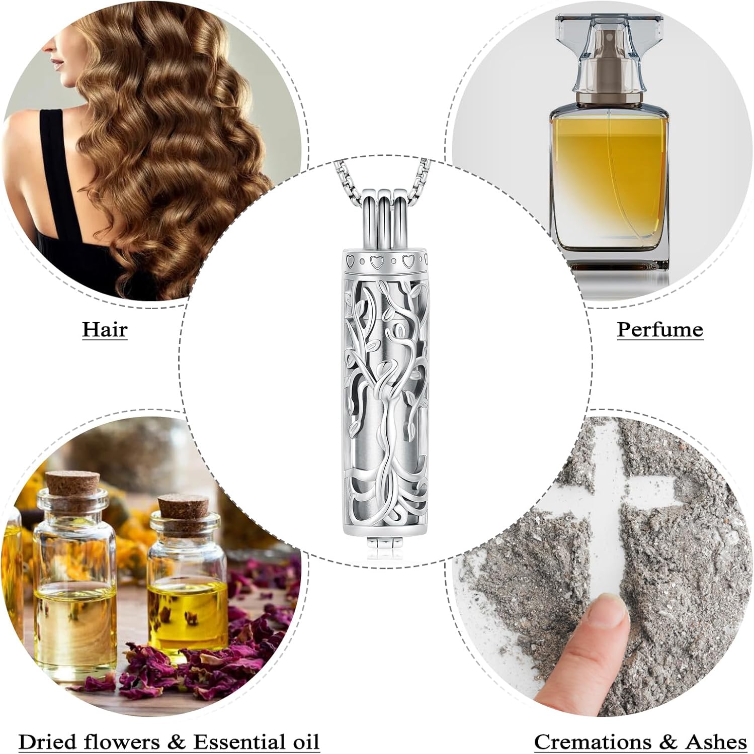 Oinsi Cylinder Urn Necklace for Ashes Angel Tree of Life Cremation Jewelry Hollow Cylinder Vial Pendant Necklace Memorail Ashes Lockets for Loved Ones - Image 6