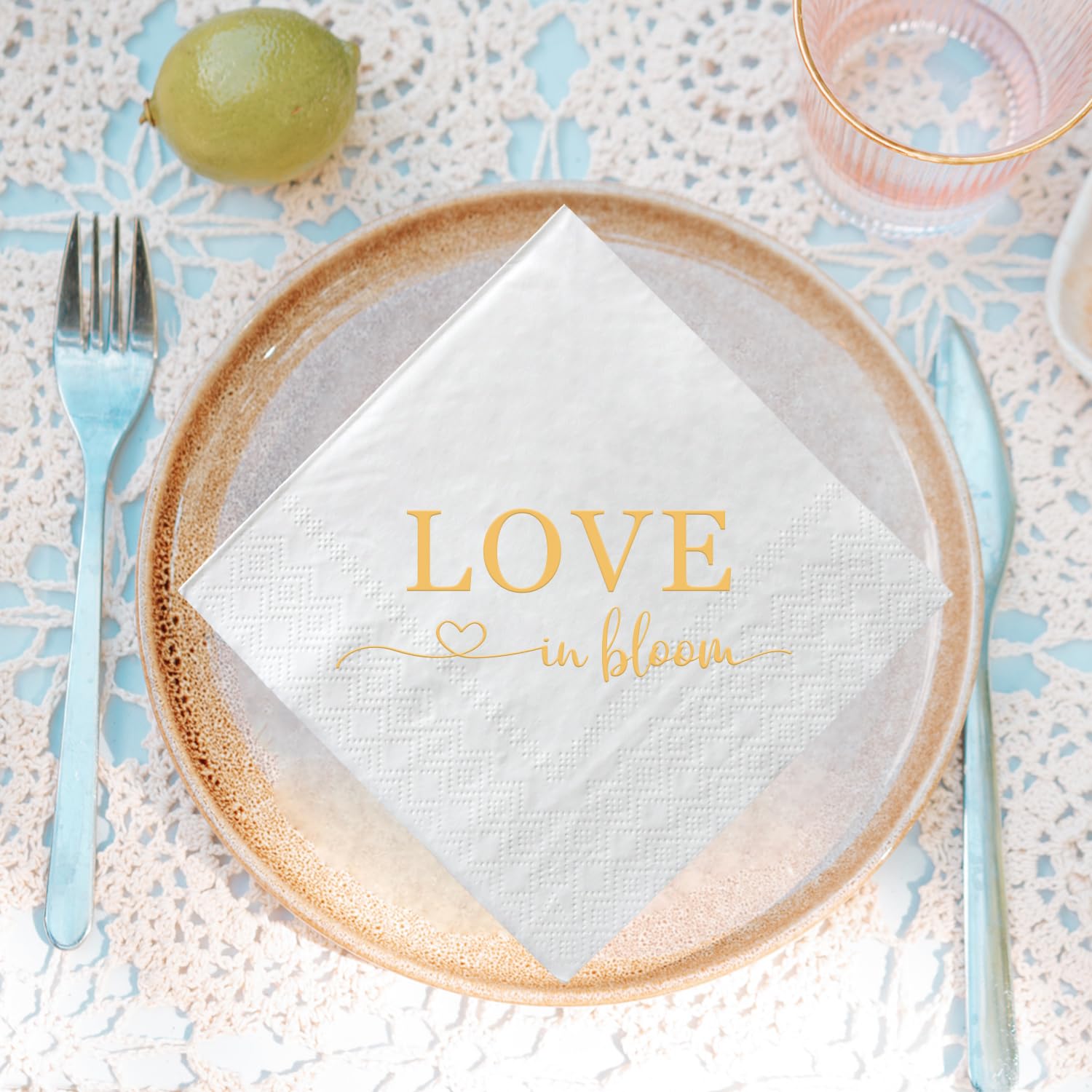Love In Bloom Servietten Mit Glitzer & Goldfolie – 50 Stück, 3-lagig, 25x25 Cm, Für Hochzeit & Glamouröse Partys