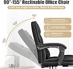 Executive Office Chair with Footrest, Ergonomic Computer Chair Infinite Lock Reclining Backrest 90°-155°, 300lbs Leather Desk Chair with Lumbar Support, Swivel Chairs for Home Office Desk (Black)