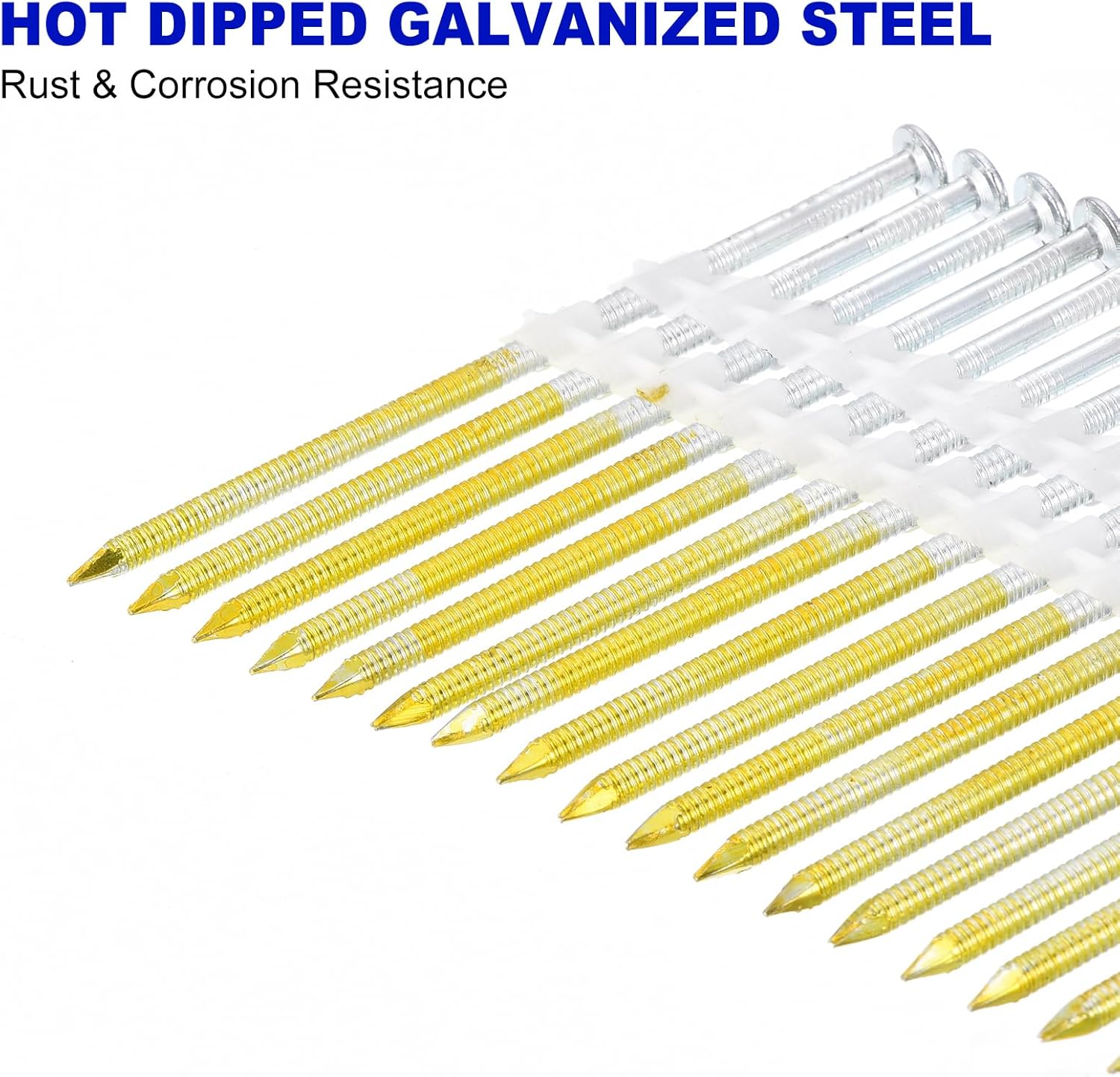 uxcell 1000Pcs 21 Degree 0.12" x 3-1/4" Plastic Collated Framing Nails, Galvanized Carbon Steel Plastic Collated Nails for Furniture/Constructions, Color Zinc