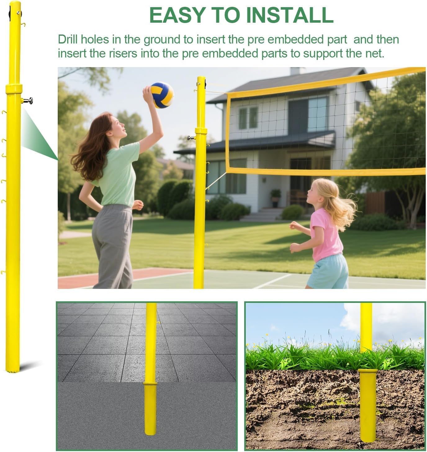 Adjustable Volleyball & Badminton Poles with Heavy Duty Nets, Portable Backyard Set for Kids & Adults, Height 5ft-6.8ft, Easy to Move with Wheels