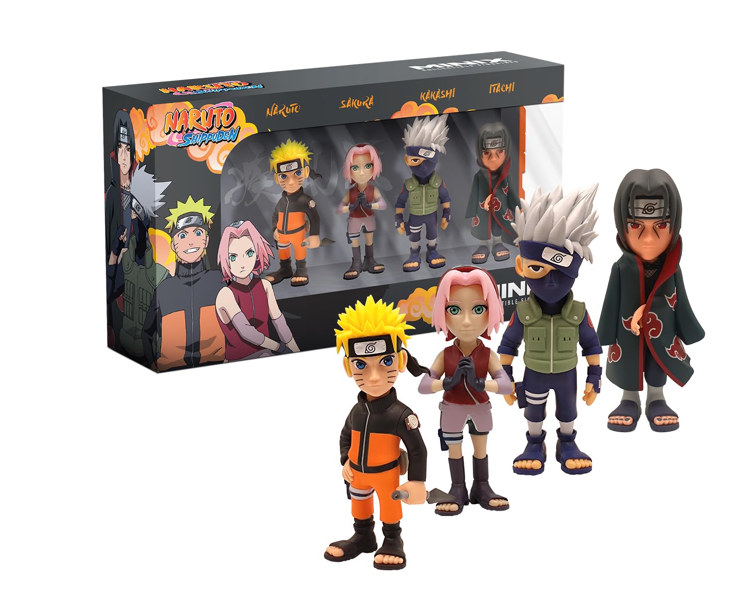 MINIX Naruto Shippuden - Pack de 4 Figuras coleccionables de 7 cm (Naruto, Kakashi, Itachi, Sakura)