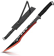 KOSxBO Machete mit roter Klinge Troodon Dinosaurier Edition - Gesamtlänge 63cm, Macheten mit Scheide, schwarz rot