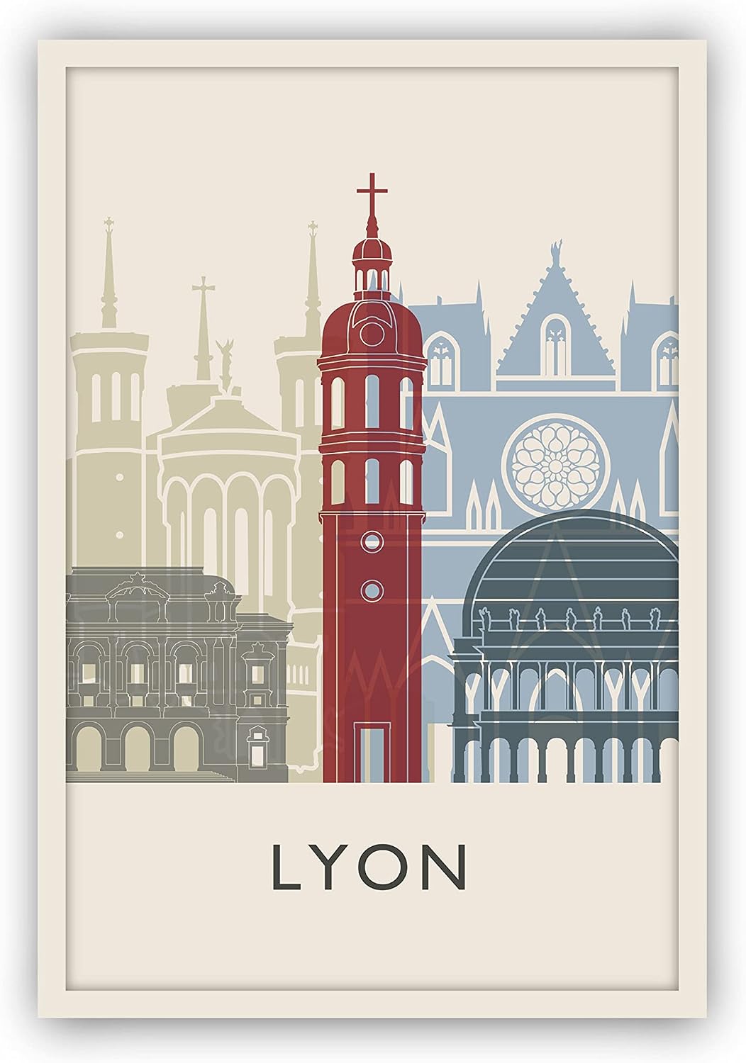 Lyon Illustration Poster, Lyon France Skyline Poster Cityscape and Landmark Print, Lyon Home Wall Art, Office Wall Decor - 12x18