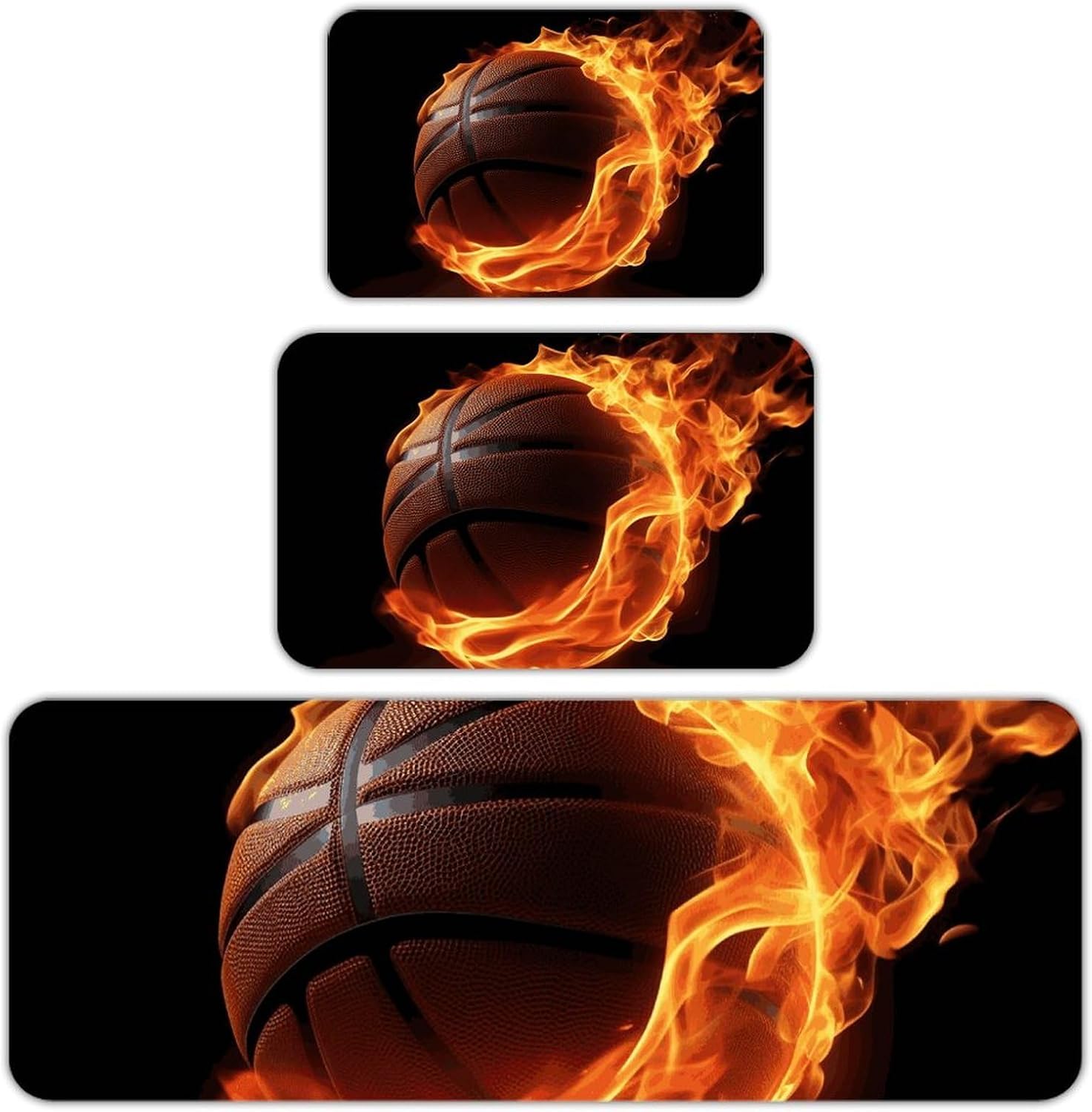 Basketball On Fire Kitchen Mats for Floor 3 Pcs Kitchen Rugs