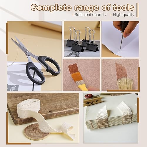 Miniatura 6 de 55 kits de encuadernación de mano, herramientas de encuadernación para principiantes, suministros completos de encuadernación con puntones, aguja de
