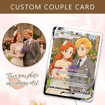 Couple Poke Card Custom with Anime Picture - Personalized Poke Wedding Cards, Perfect Custom Lovers Souvenirs for Him And Her, Waterproof Card, 2.48 x 3.46 Inche