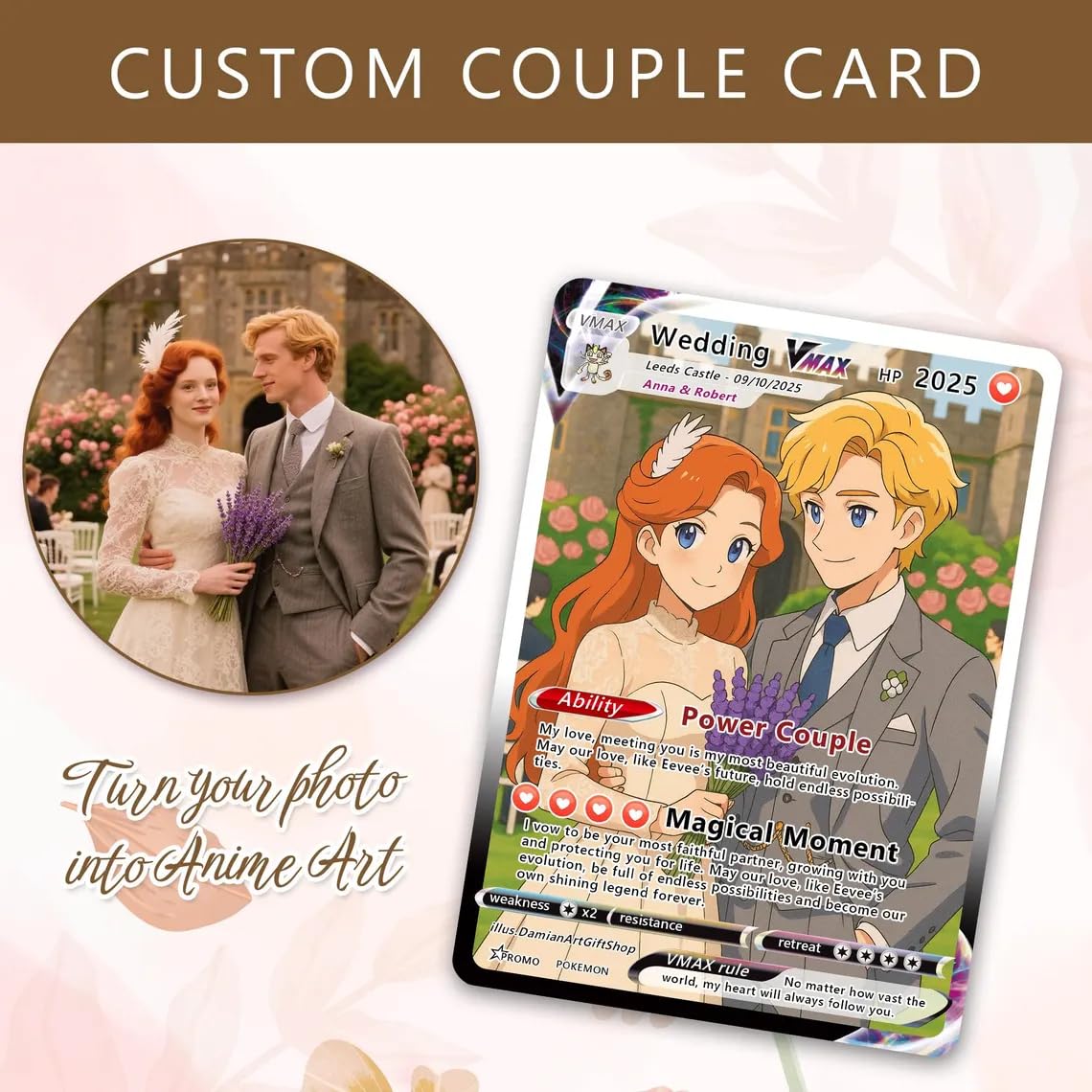 Custom Pokemon Cards Custom Couple Photo Poke Card - Personalized  Waterproof Card With Ghibli Style, Anniversary Gift For Him & Her Ghibli  Aesthetic Personalized Card