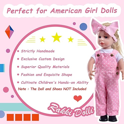 Miniatura 6 de Rakki Dolli Conjunto de 3 piezas de accesorios de ropa para muñecas con overoles rosados de moda, pantalones con peto, camiseta blanca de manga