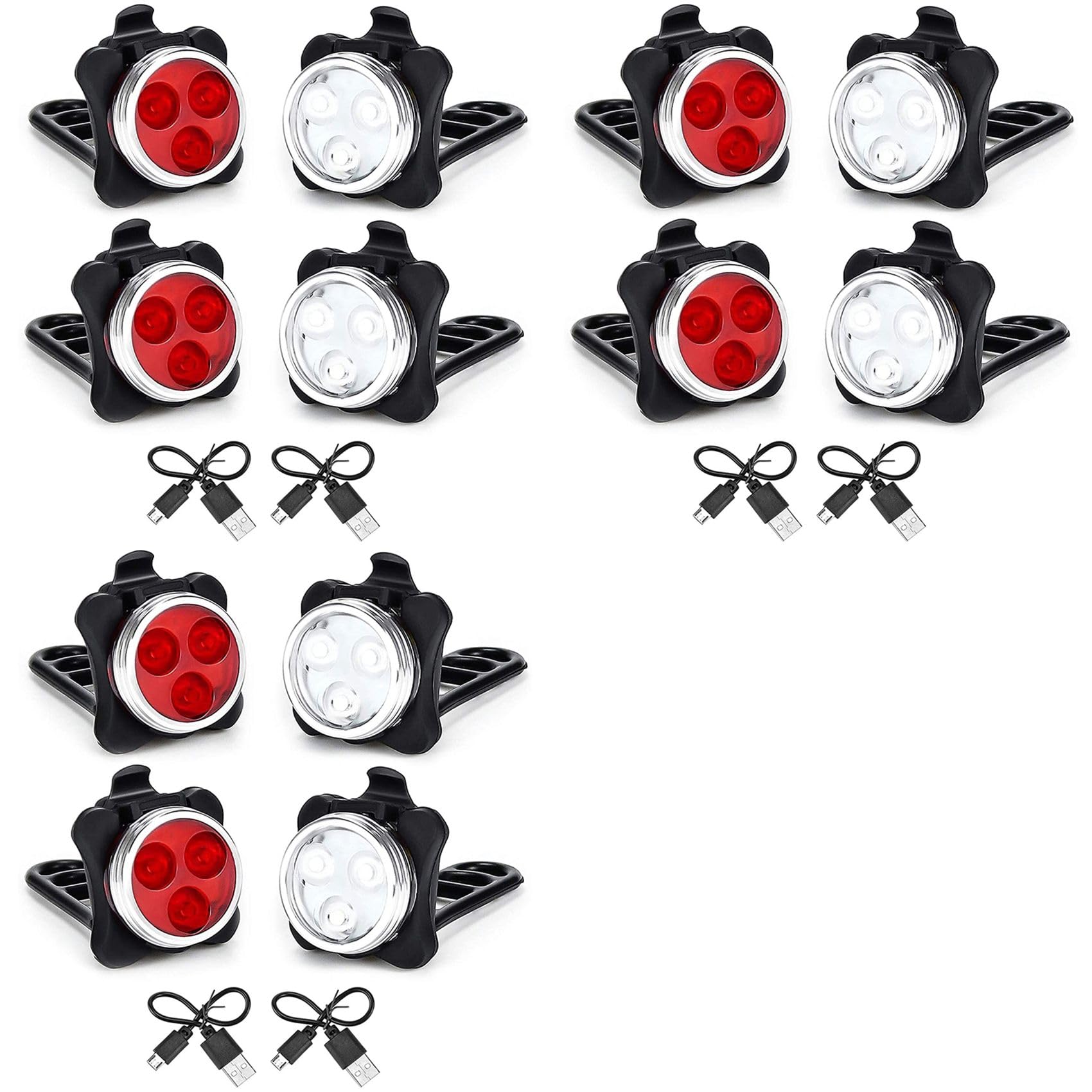 Set di Luci per Bici Ricaricabili USB, Luce Frontale (Luce Bianca) e Luce Posteriore (Luce Un LED) per Accessori per Biciclette da Strada, 6 Set