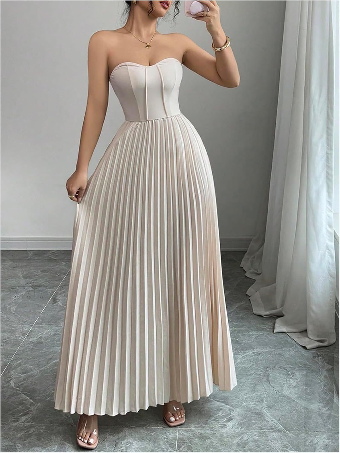 Floerns Women's Prom Long Dress Strapless Tube Pleated Formal Cocktail Dresses