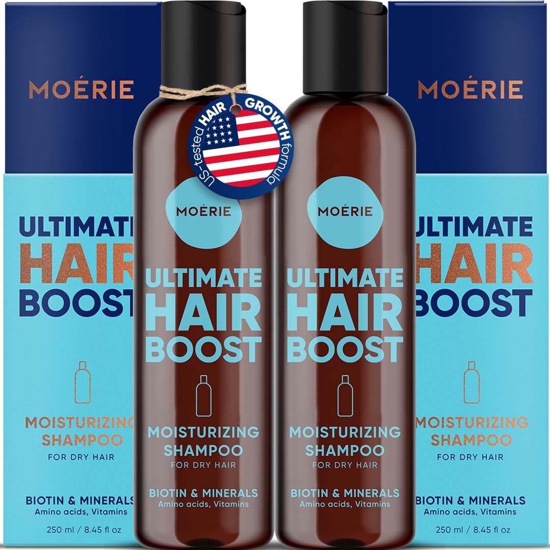 Champú Moerie champu de cabello crecimiento - cabello más largo y grueso - más volumen - vegano - Libre de parabenos y siliconas - todo tipo - champu anticaida - tratamiento hidratante cabello X2