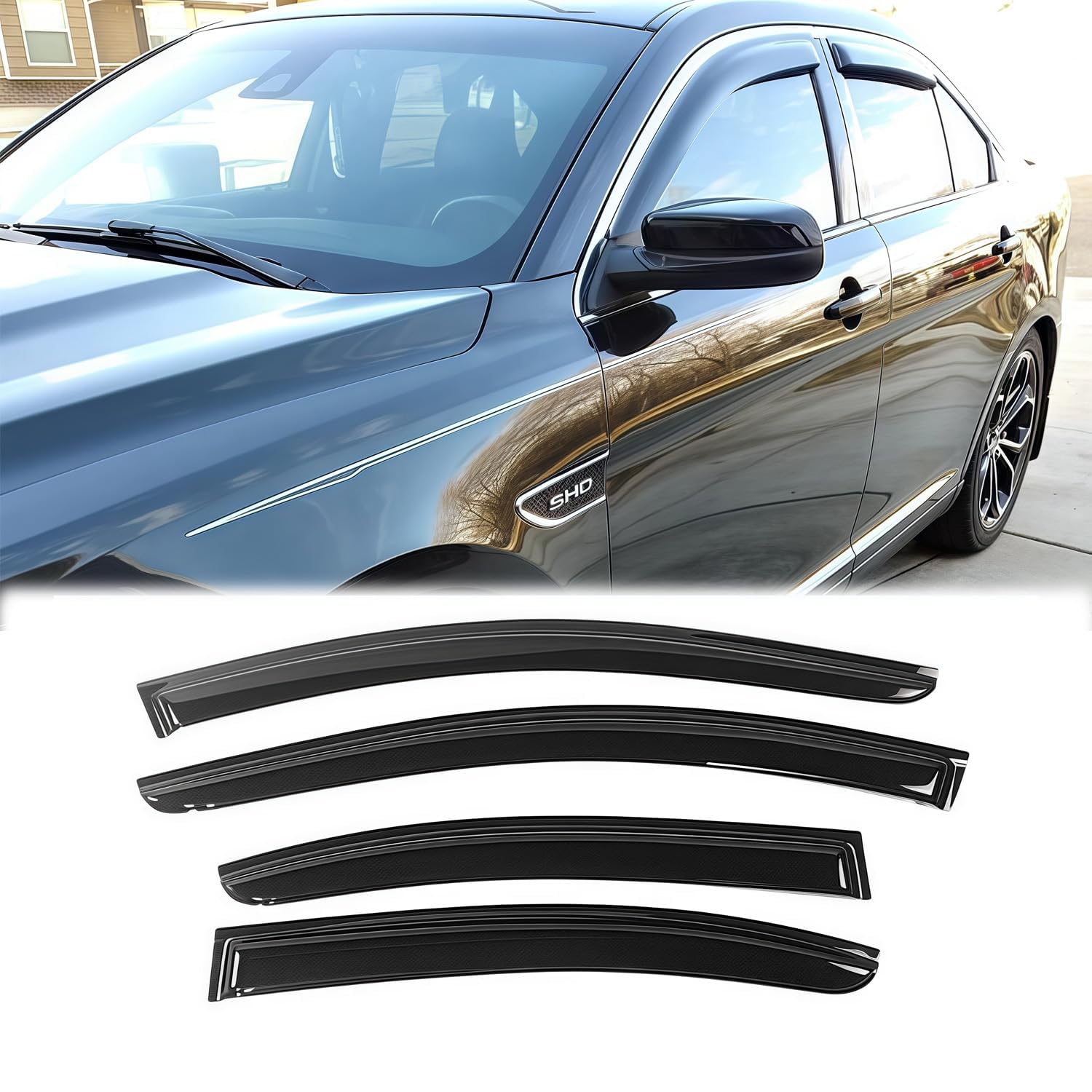 Car Rain Guards Sun Shields Window Visors For 2013-2020 Ford Fusion | 4-Piece Tape-On Rain Guards | Mugen Style Deflectors Tape-on Window Visors - Foto 6