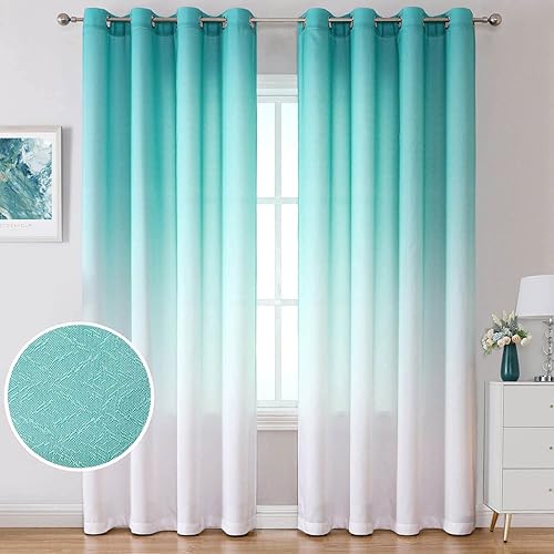 WUBODTI - Cortina blackout de color turquesa degradado, cortinas opacas con color degradado, ojales, aislamiento térmico, panel de 106 pulgadas de