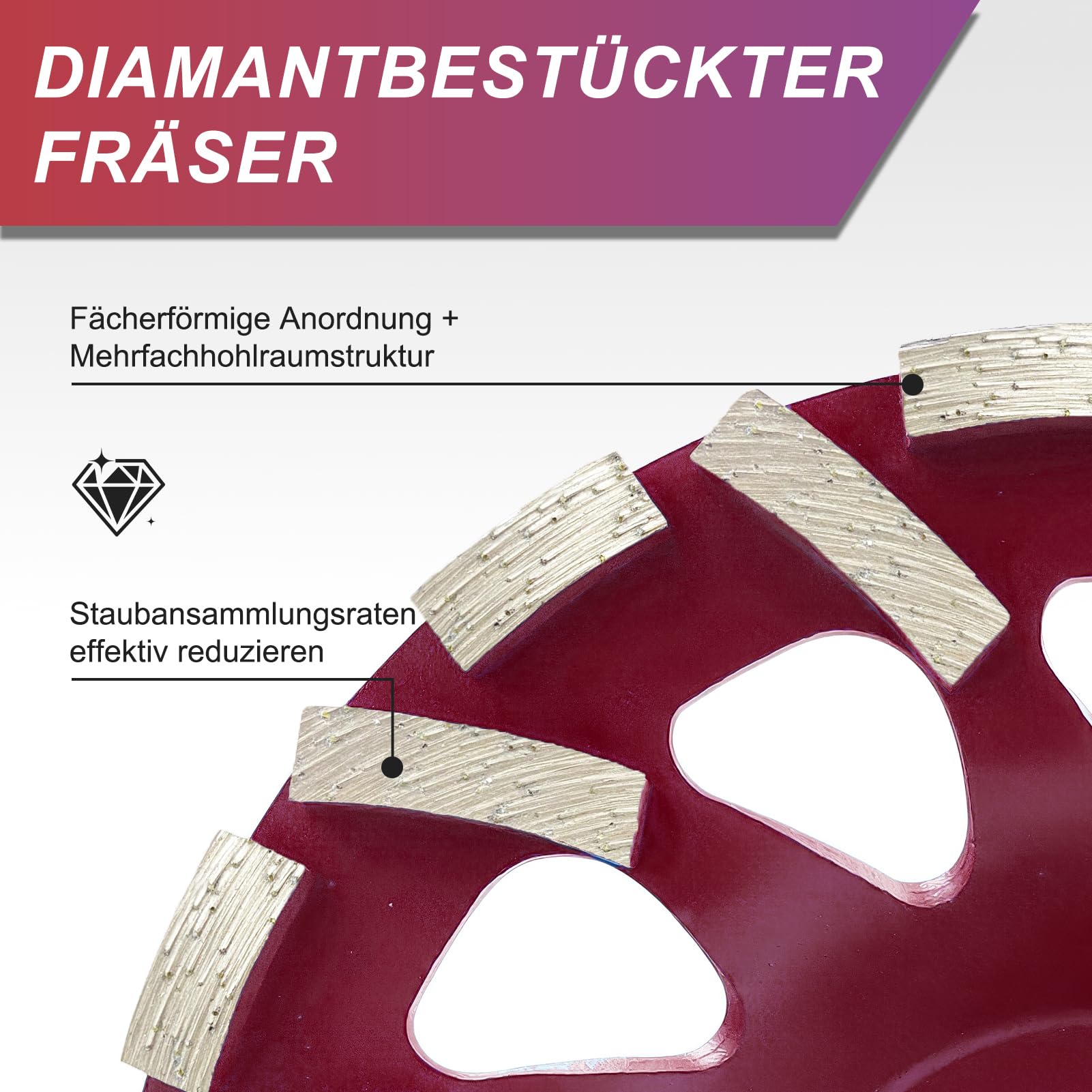 Meule diamantée 180 mm × 22,23 mm, disque abrasif pour béton, granit, pierre naturelle, marbre (rouge)