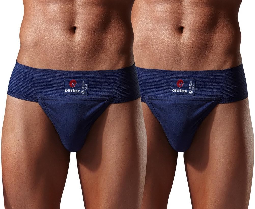 omtex - Men’s Department, Cotton Fabric Mid Rise Supporter - Athletic Tokyo Back Covered Stretchable Underwear, Solid Pattern, Navy Blue - M, Pack of 2