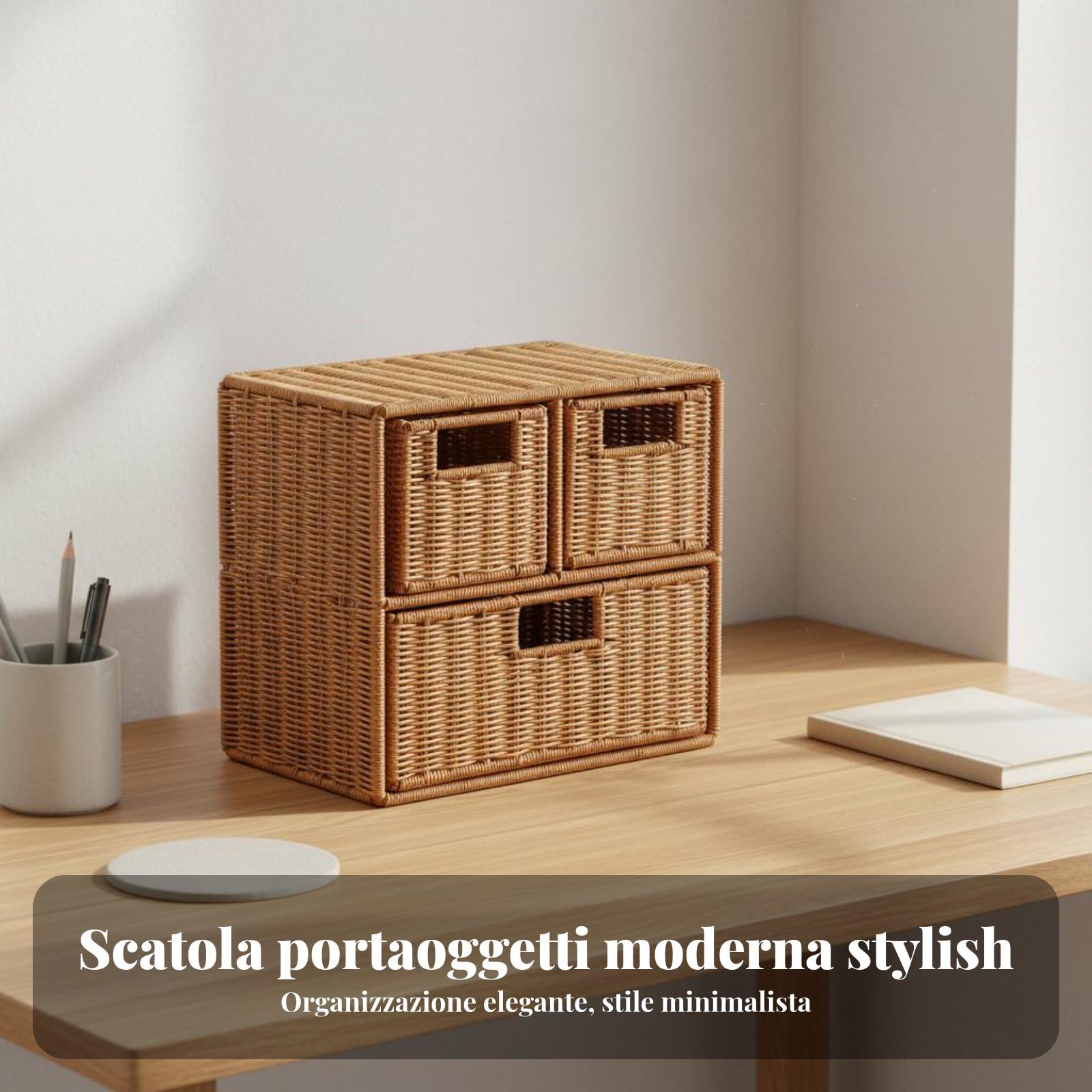 rockible Armadio Portasciugamani Organizer Desktop con Più Cassetti Pratici Ed Effetto Rattan per Riordino Cosmetici E Altri Articoli Adatto per Camera Scrivania Studio Ufficio Dormitorio