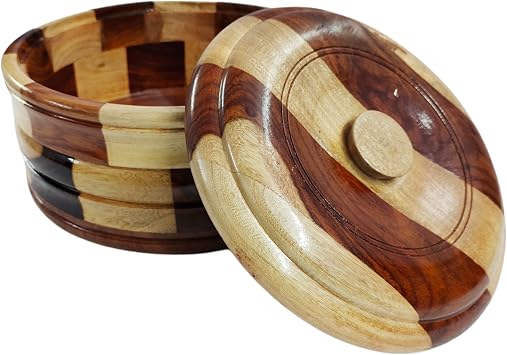 Wooden Handcrafted Chapati Holder Indian Chapati Roti Bread Holder Box Pancake Keeper Serveware Hot Pot Dish With Lid Home Kitchen Dining Home Decor 8 x 3.5