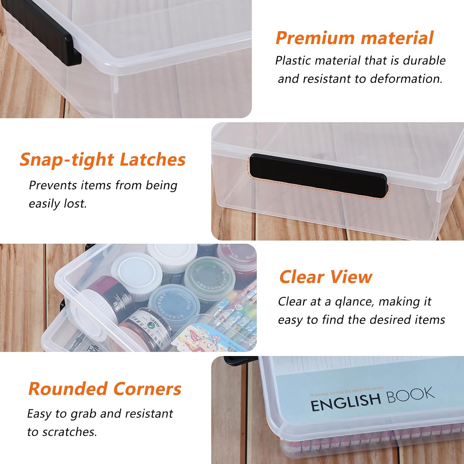 6 Qt Plastic Storage Box with Lids, Clear Sensory Bins, 4 Pack