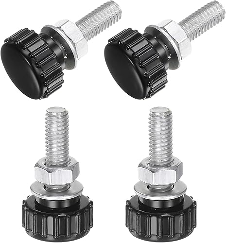 Miniatura 484 de uxcell Juego de 4 perillas moleteadas, tornillos de pulgar con tuercas y arandelas, rosca macho métrica M6 x 1.378 in, cabeza de plástico de 0.984