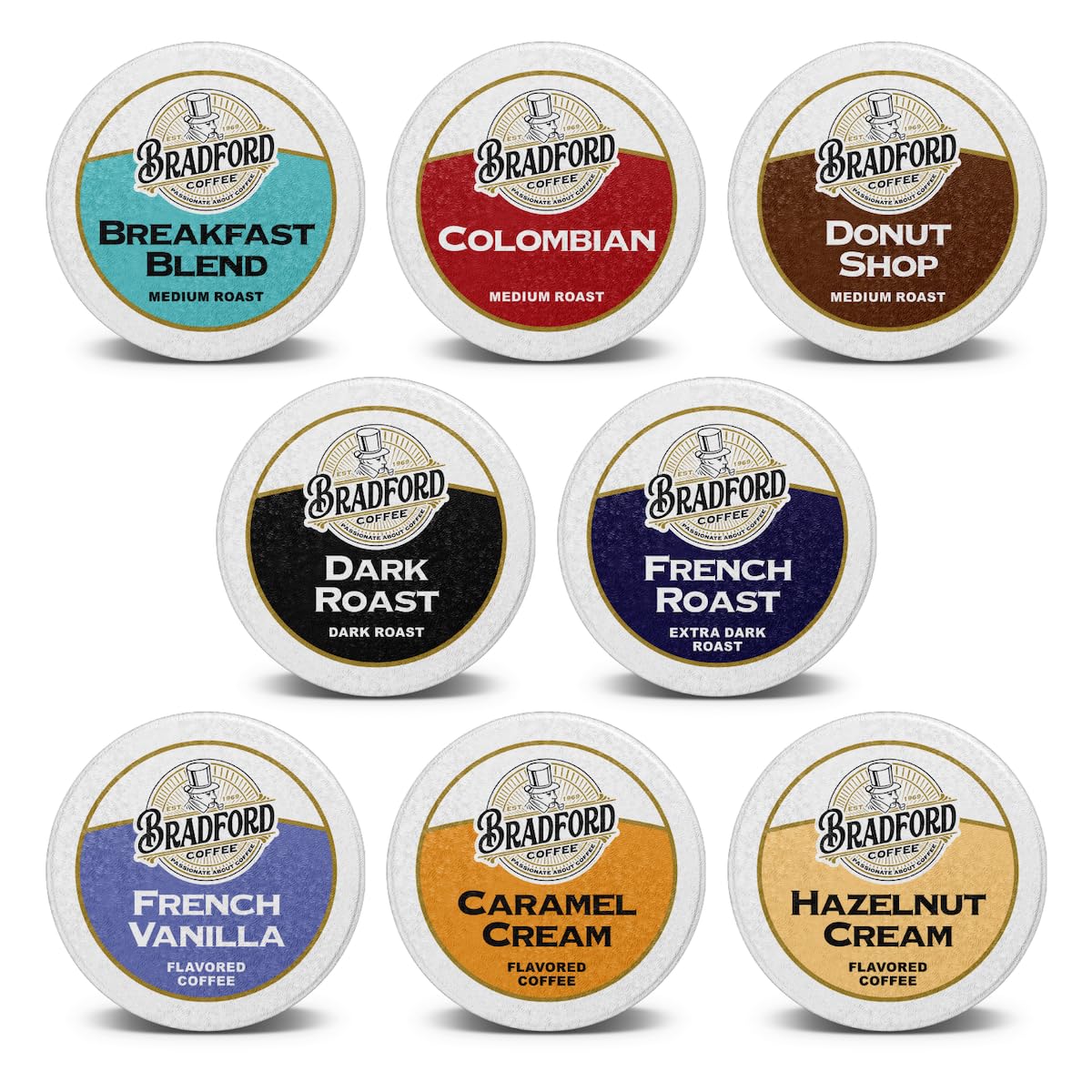 100ct Variety Pack for Keurig K-cups®, 8 Assorted Single Cup Sampler 20% more coffee per cup by Bradford Coffee