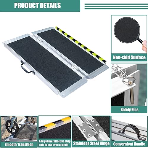 Miniatura 3 de Rampa plegable portátil de aluminio antideslizante para silla de ruedas, rampa de umbral con una superficie antideslizante, rampa para