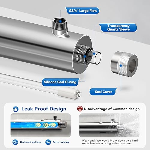 Miniatura 4 de Filtro de agua UV para toda la casa, sistema de filtro purificador de agua de 55 W 120 V para purificación de agua de toda la casa, 12 GPM, entrada