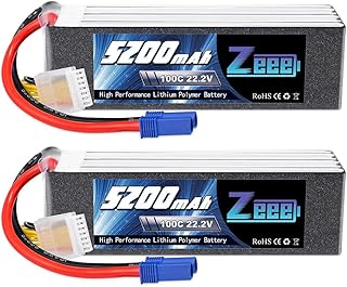 Zeee 22.2V 100C 5200mAh 6S Lipo Battery with EC5 Connector RC Battery for RC Car Truck Airplane Helicopter Quadcopter Boat (2 Pack)