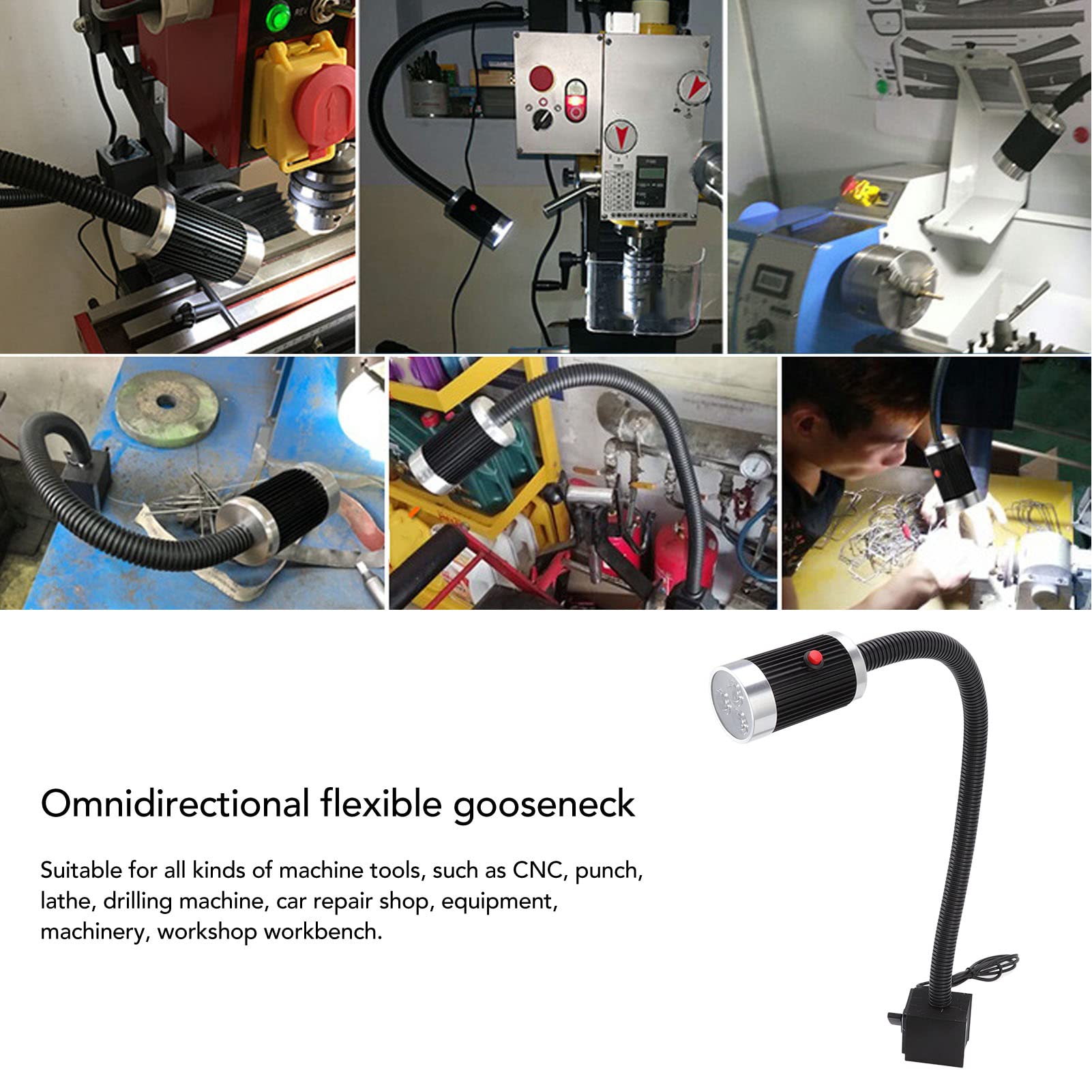 Magnetyczna robocza 9 W 24 V LED Elastyczna gęsia szyja Nierdzewna aluminiowa podstawa magnetyczna do tokarki, stołu roboczego, maszyny do szycia, grilla, oświetlenia