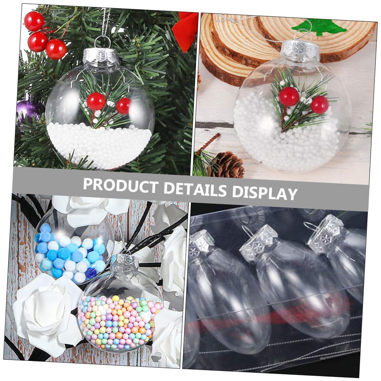 Angoily Lot de 12 boules de Noël transparentes plates en plastique à suspendre - 60 mm