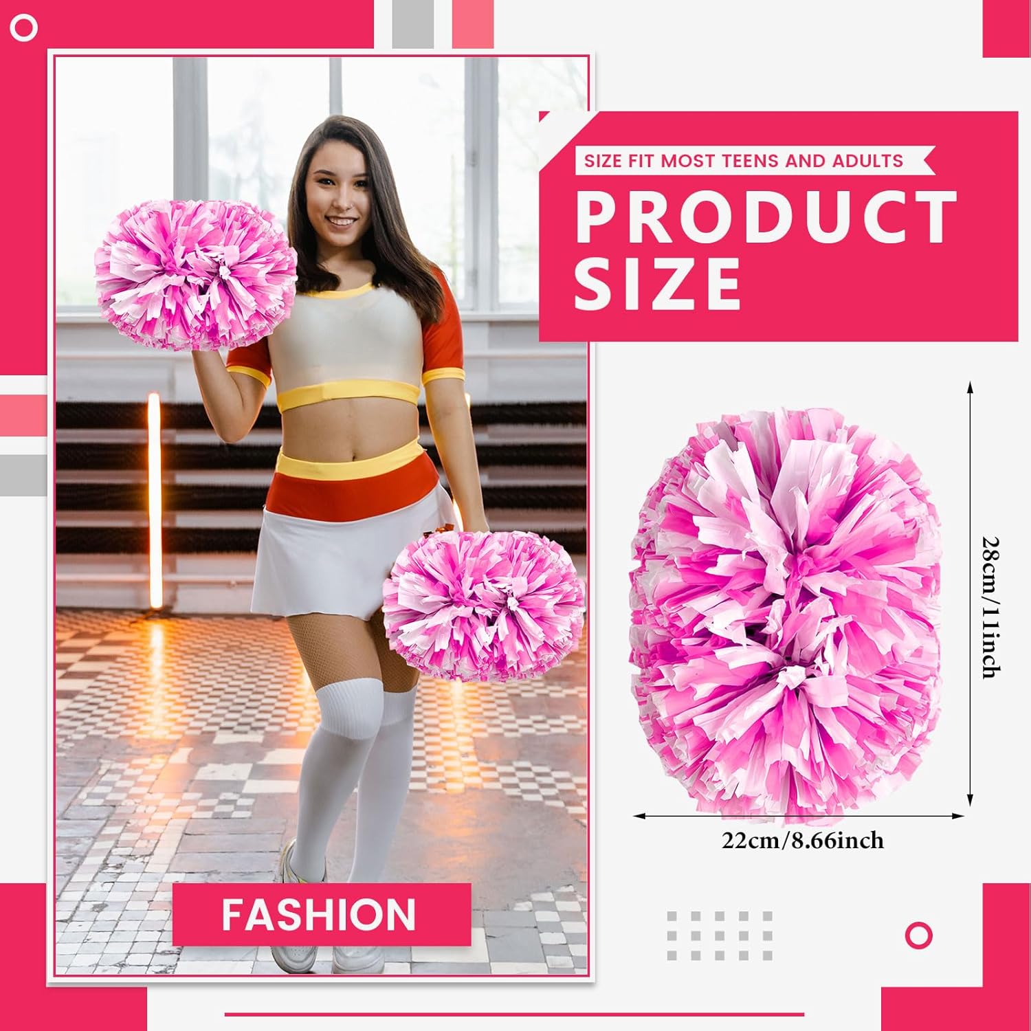 8 Pack Cheerleading pom poms,Handheld Cheer pom poms, Sports Cheer Plastic Pom Poms Cheerleading for Sports Team Spirit Cheering (Black+Green) (White+Pink)