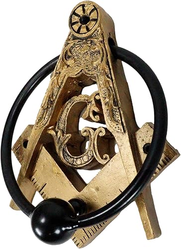 Miniatura 6 de Ebros Gift Masonería Masónica de Oro Sintético Antiguo Cuadrado Masónico y Brújulas Monograma Aldaba de puerta decorativa con volutas de resina