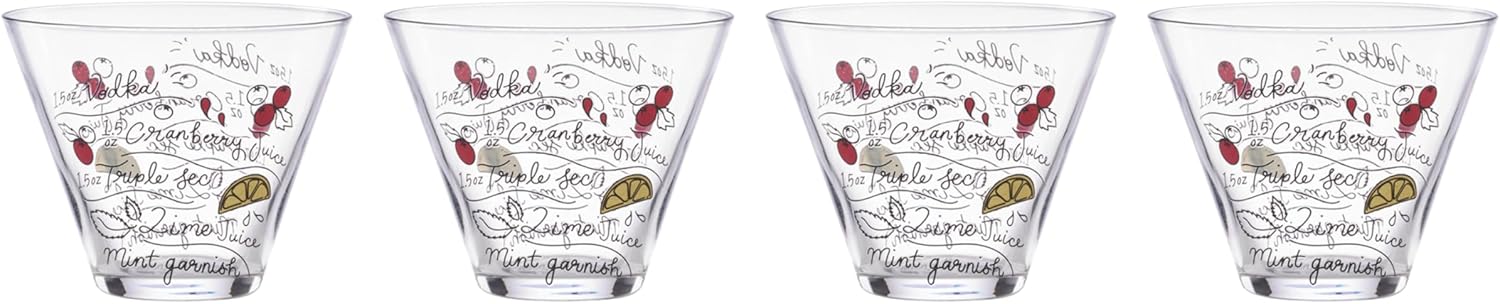 kate spade new york Make Merry Stemless Martini Glasses, Set of 4, Christmas, Glass, Festive Holiday