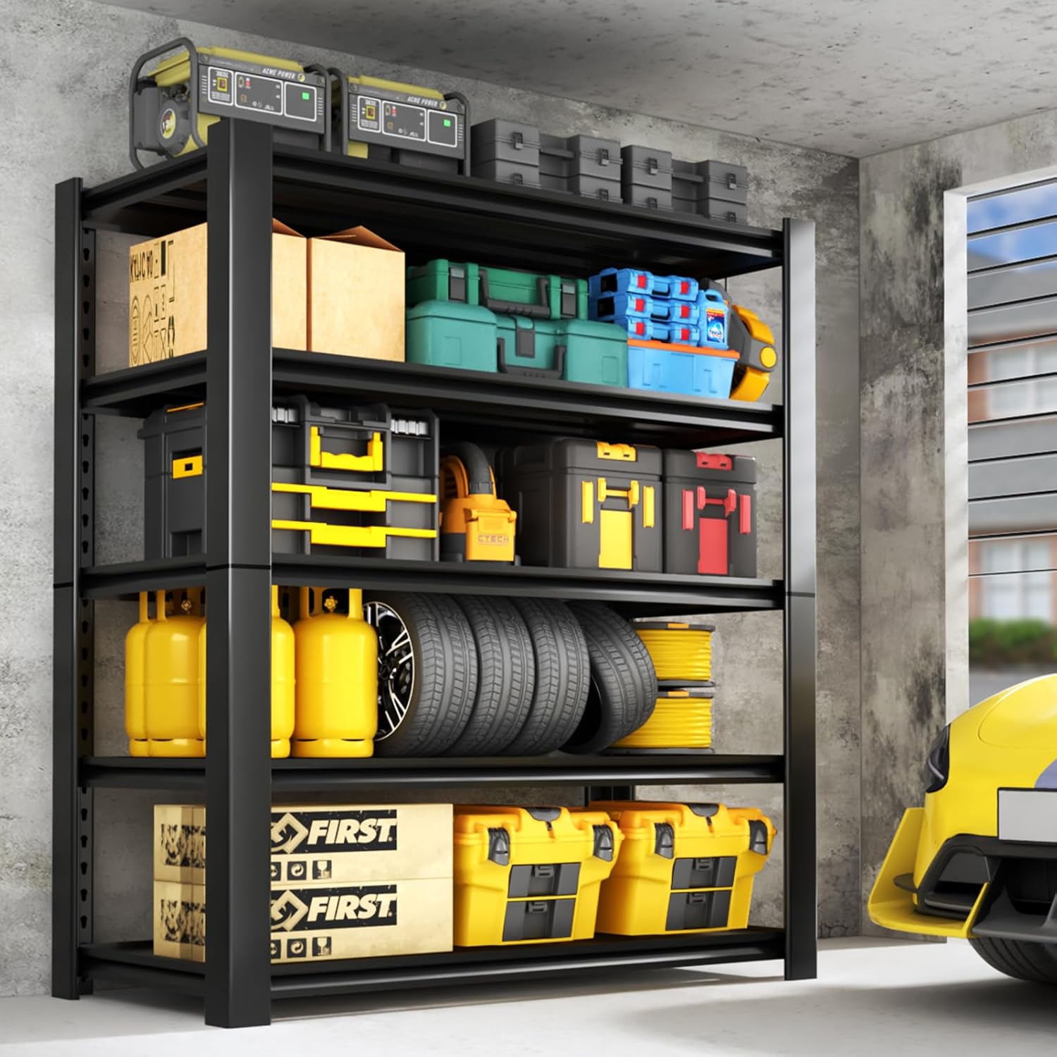 Heavy Duty 5-Tier Garage Storage Shelving Unit, Boltless Metal Rack for Garage Organization, Adjustable Freestanding Steel Shelf, Black, 76H x 60W x 24D