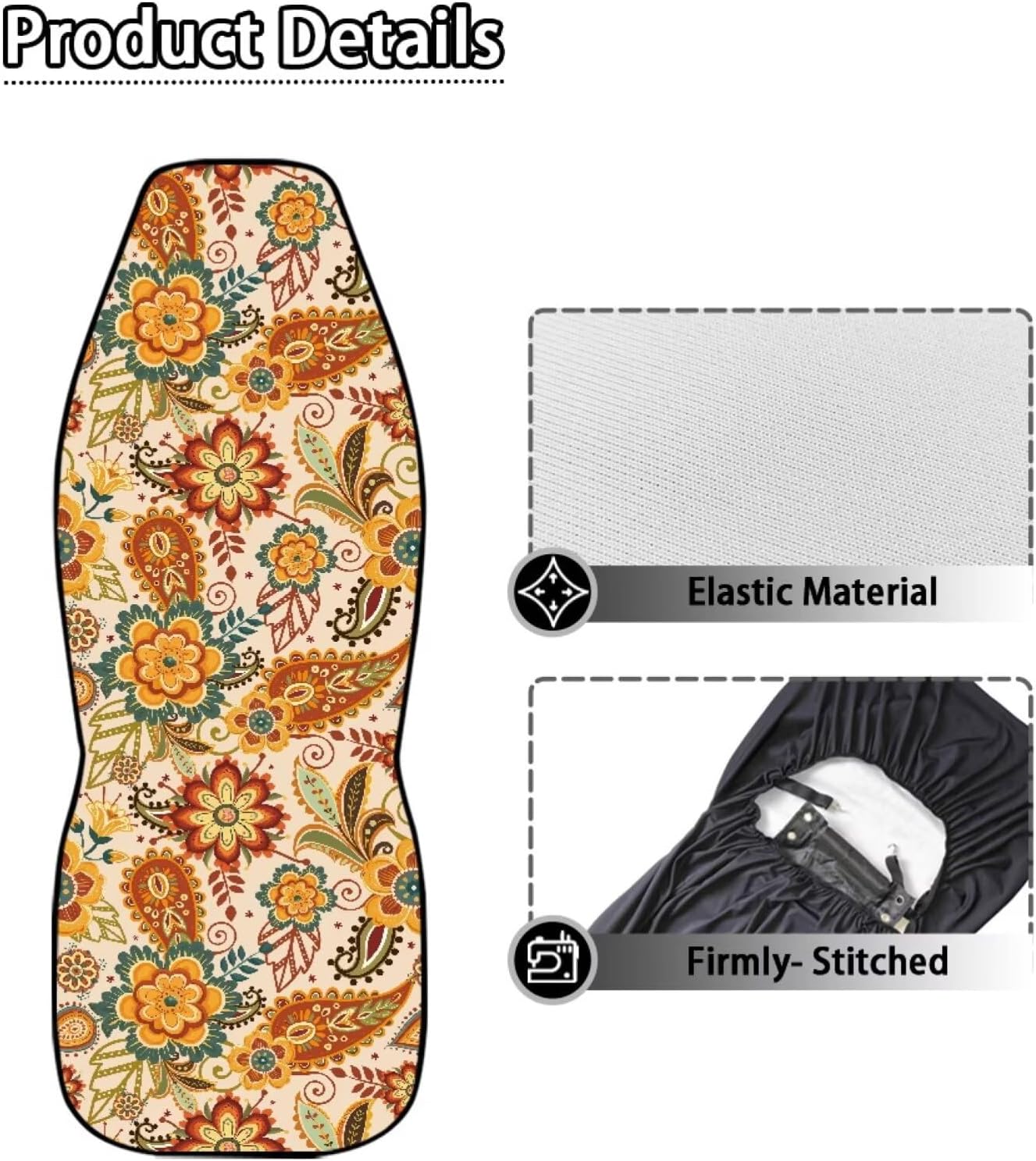 Boho Car Seat Covers Breathable Car Seat Cover Vintage Floral Summer Seat Protectors for Women, 2pcs Auto Interior Accessories