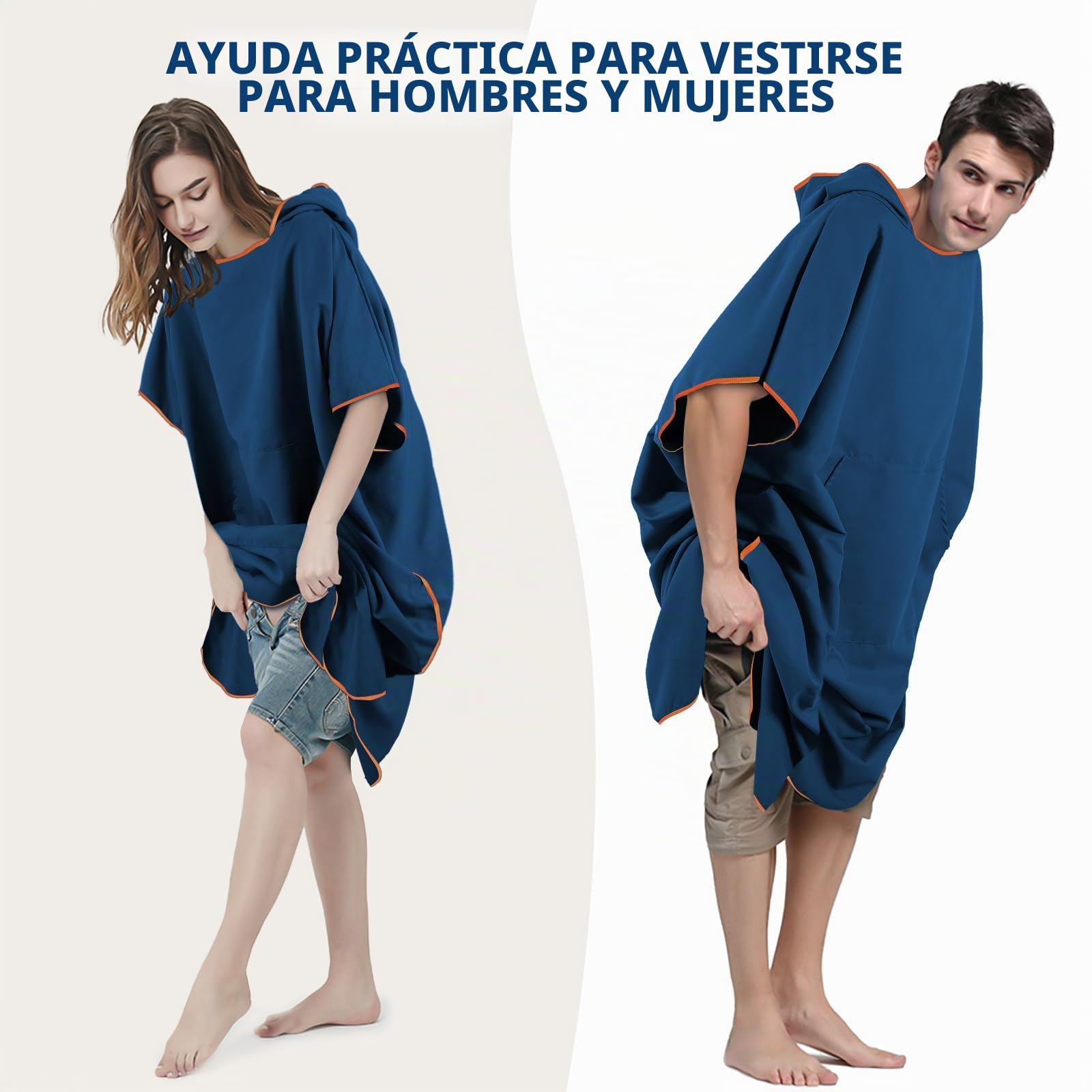 KUOGAS Poncho De BañO para Mujer Y Hombre 117X88cm Poncho De Surf De Microfibra Poncho De BañO Toalla De Microfibra TambiéN como Ayuda para Cambiarse En La Playa
