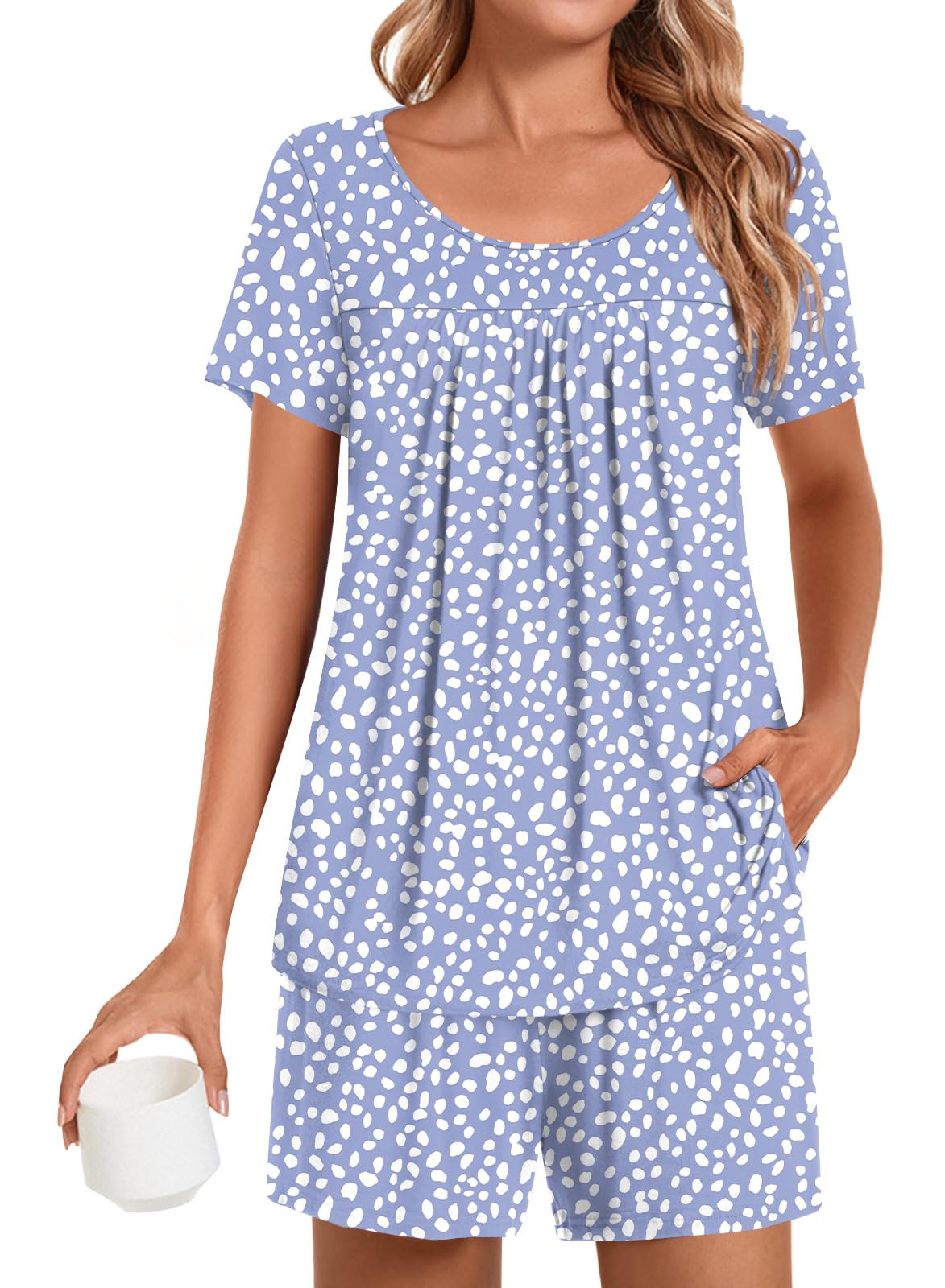 POPYOUNG Womens Pajama Sets Summer Short Sleeves 2 Piece Lounge Sleepwear Ladies Pjs Sets with Pockets