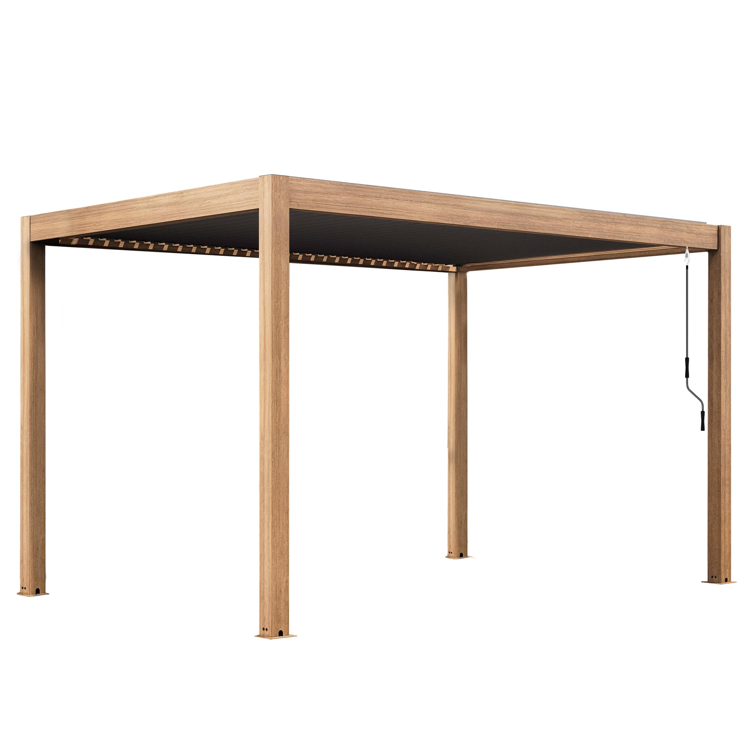 Oviala Pergola bioclimatique autoportée 3x4m et 1 Store Bois Gris