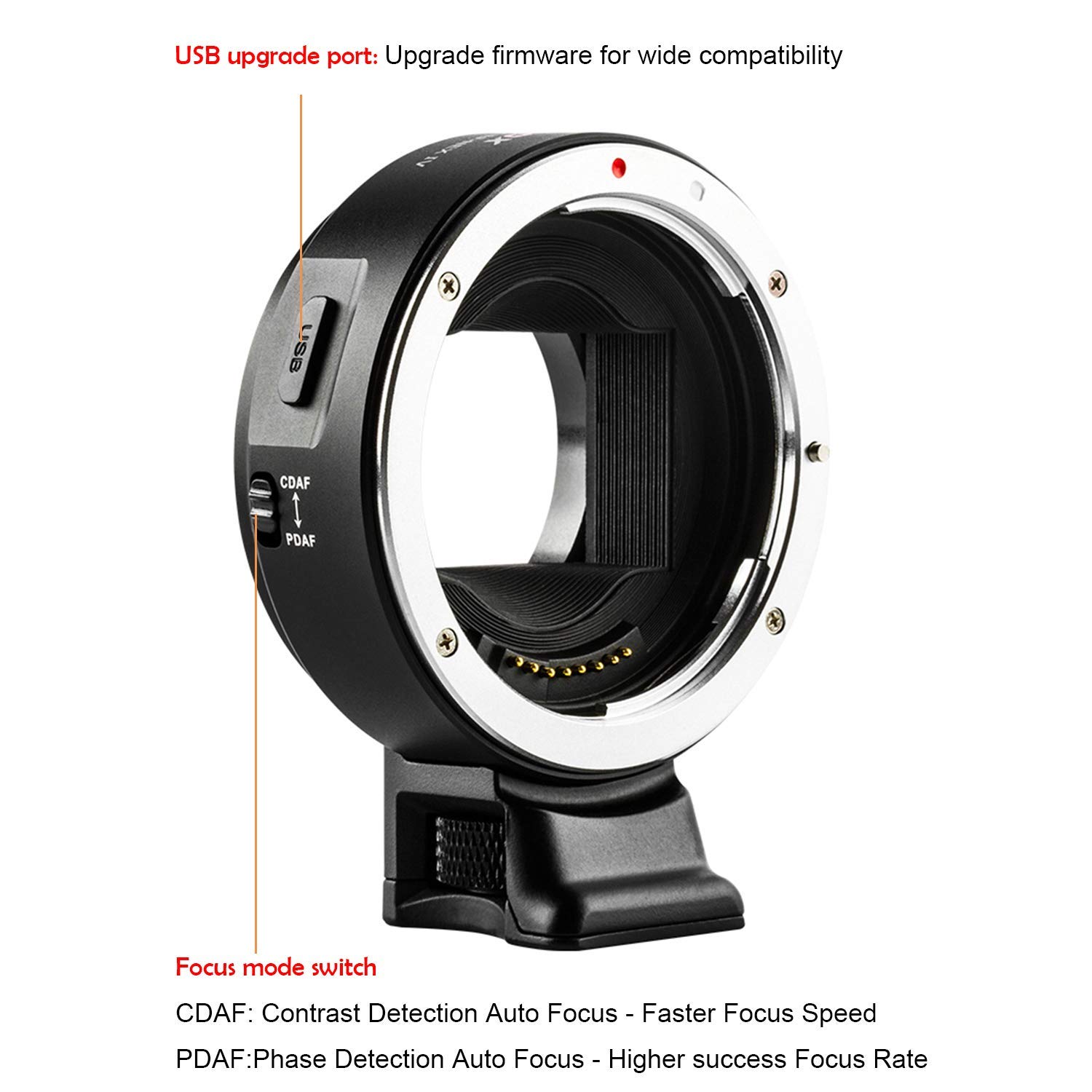 VILTROX EF-NEX IV Adaptateur de Monture d'Objectif CDAF/PDAF EXIF Canon EF/EF-S vers Sony E-Mount A9 A7RIII A7RII A7III A7II A6300 A6500