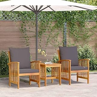 3-Piece Brown Solid Acacia Wood Garden Sofa Set with Cushions, Minimalis...